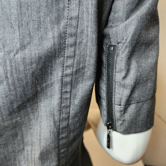 Vintage Black Denim Short Sleeve Zip Up Dress Notched Collar & Zipper Details - Picture 5 of 11